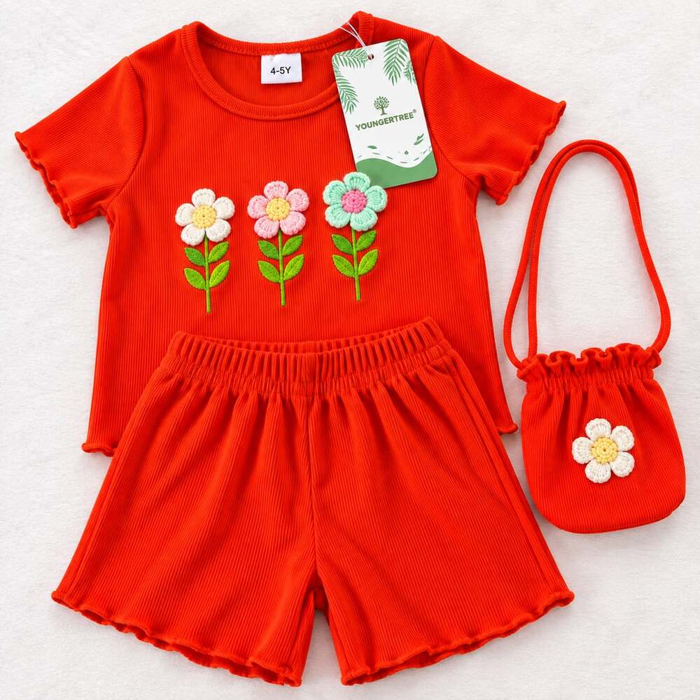 NWT Youngertree Girls XXS 4-5Y 3-Piece Floral Top Shorts Purse Set